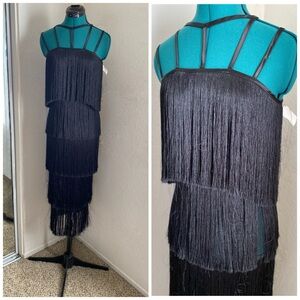 NWT AKIRA Black Fringe Midi Dress Size L